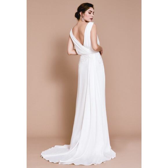 Tadashi Shoji Lilo Back Drape Wedding Gown Ivory 6 Elegant Formal Bridal - Picture 2 of 15